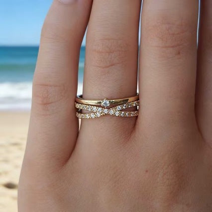 Micro-pave Zircon Crown Ring In Gold And Silver With An Adjustable Opening