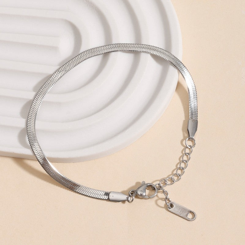 Womens Shiny Wide Snake-Bone Style Minimalist Bracelet