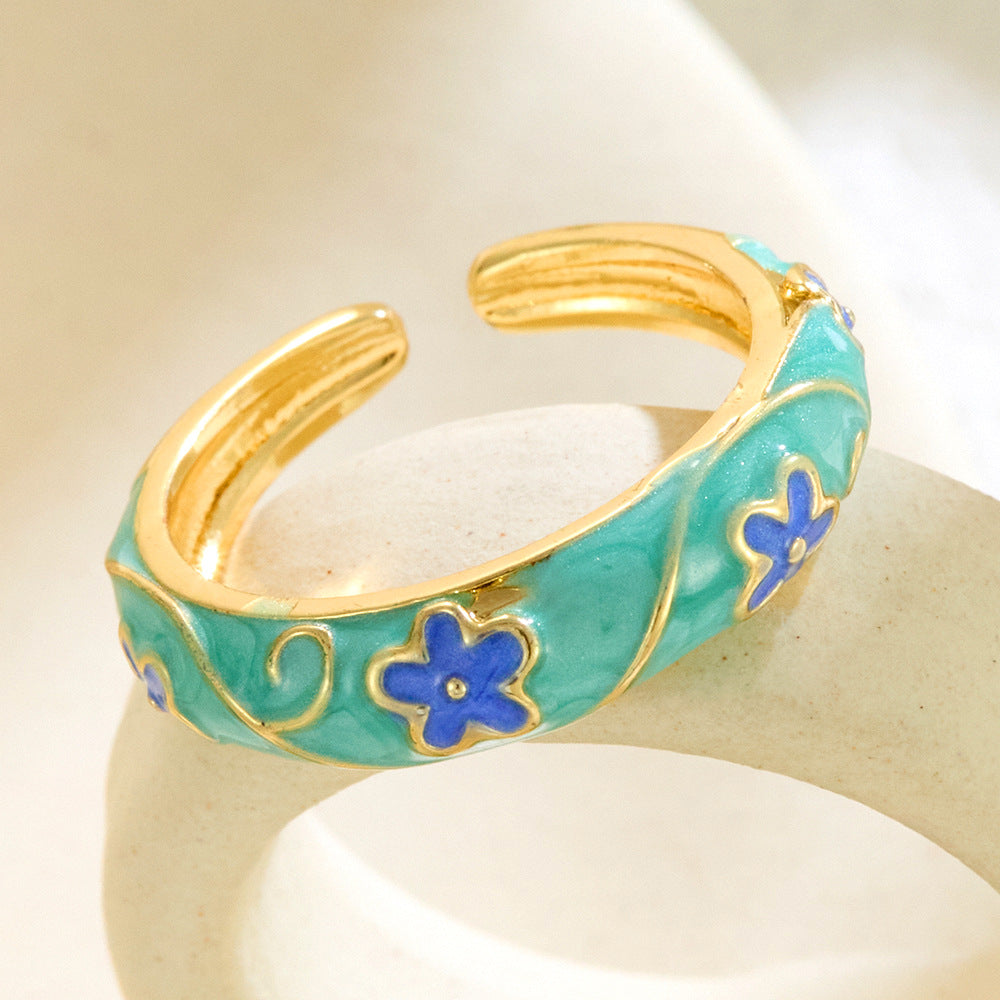 Chinese-style Vintage Colorful Floral Ring