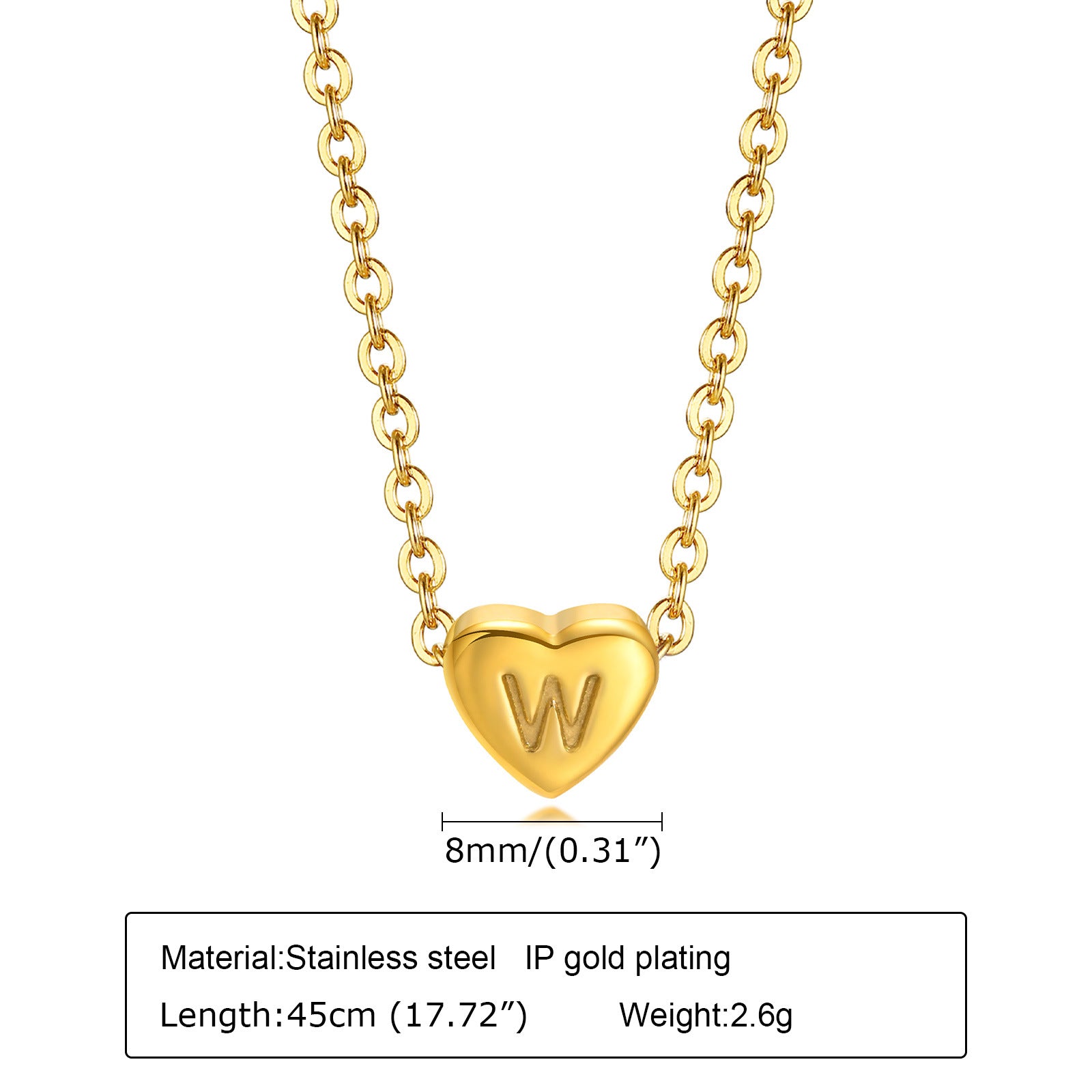 Stainless Steel 26-letter Heart Necklace