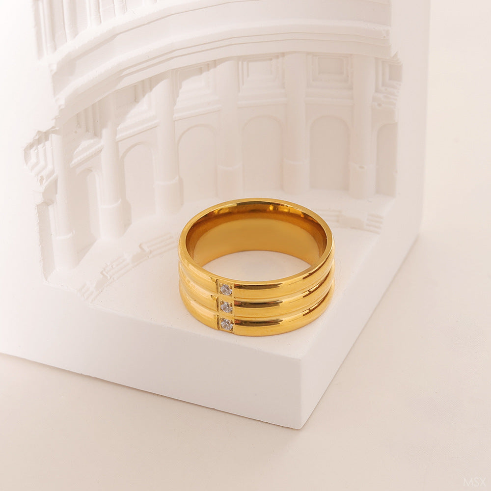 Micro-pave Three-zirconia Expertly Crafted Titanium Steel Ring