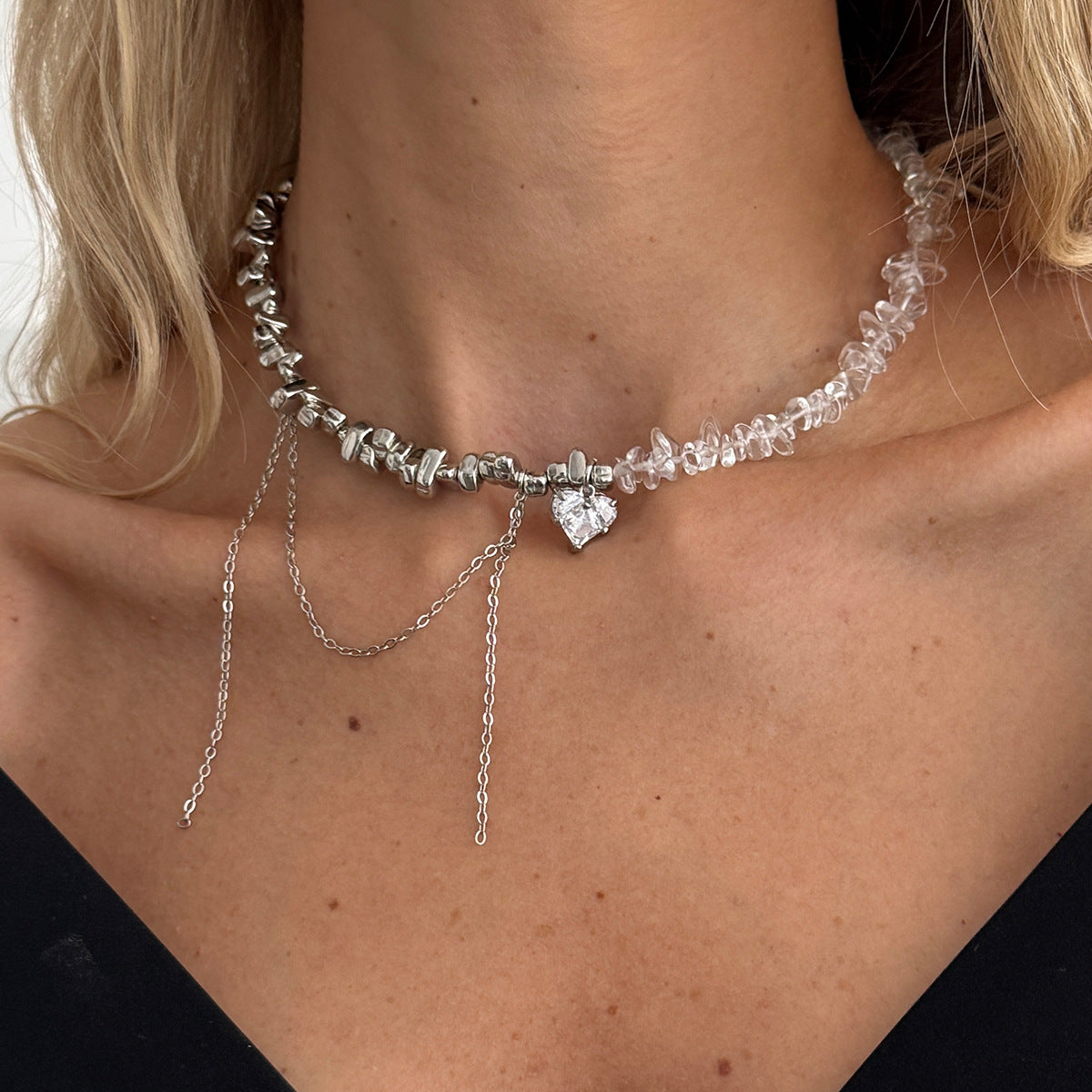 Cool Minimalist Cross Tassel Heart Pearl Necklace