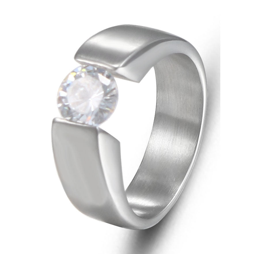 Fashionable Diamond-Encrusted Titanium Steel Minimalist Men's Ring