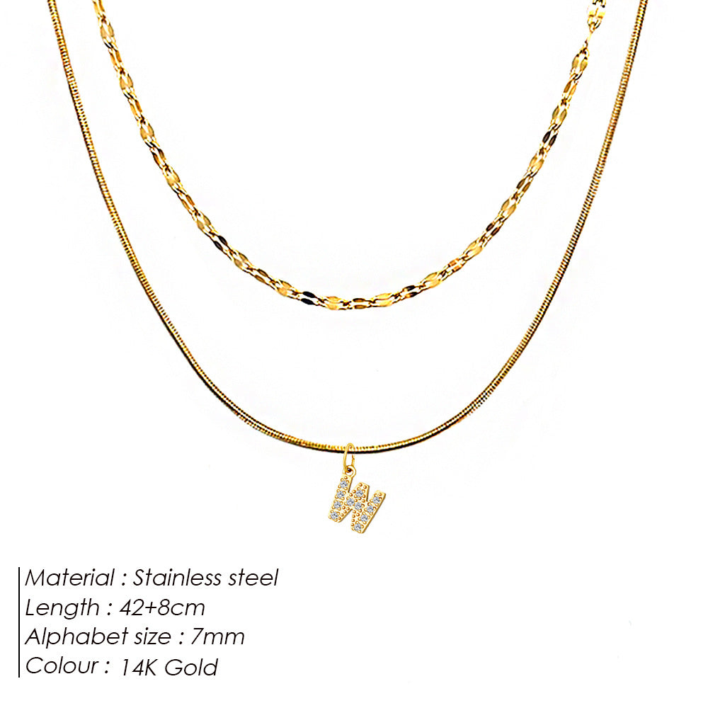 Stainless Steel Gold-plated Necklace With Fully Diamond-encrusted Letters