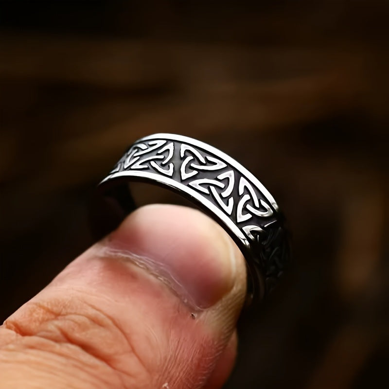 Retro Nordic Viking Evil Eye Great Wall Pattern Titanium Steel Ring