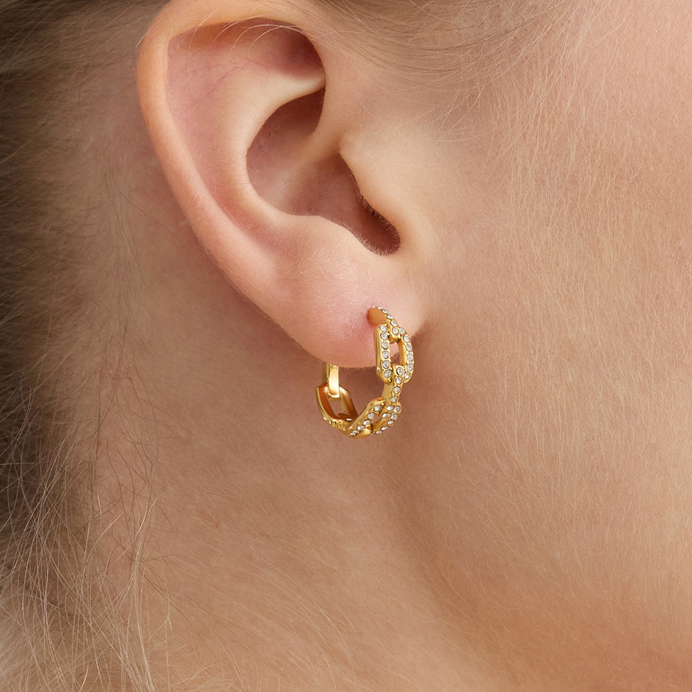 Womens White Zircon Chain Stainless Steel Earrings