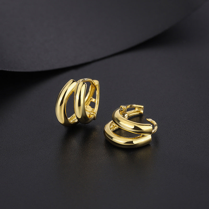 Unisex Sterling Silver Double-layer Hollow-out Line Earrings