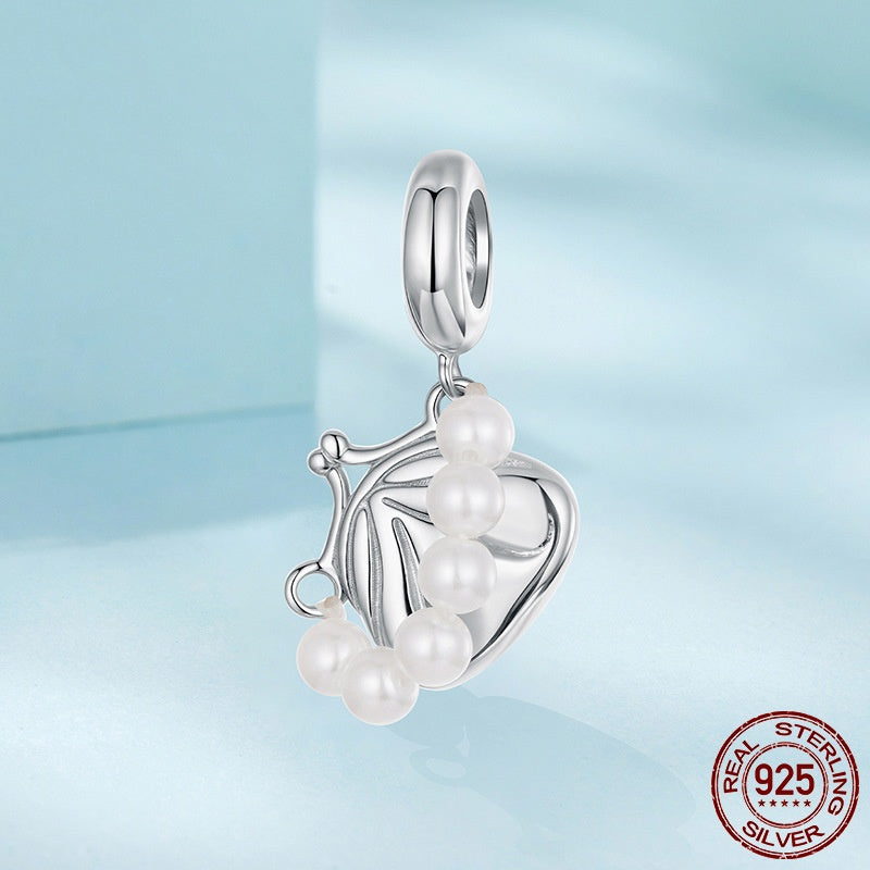 S925 Sterling Silver Shell Pearls Handbag Pendant Beaded