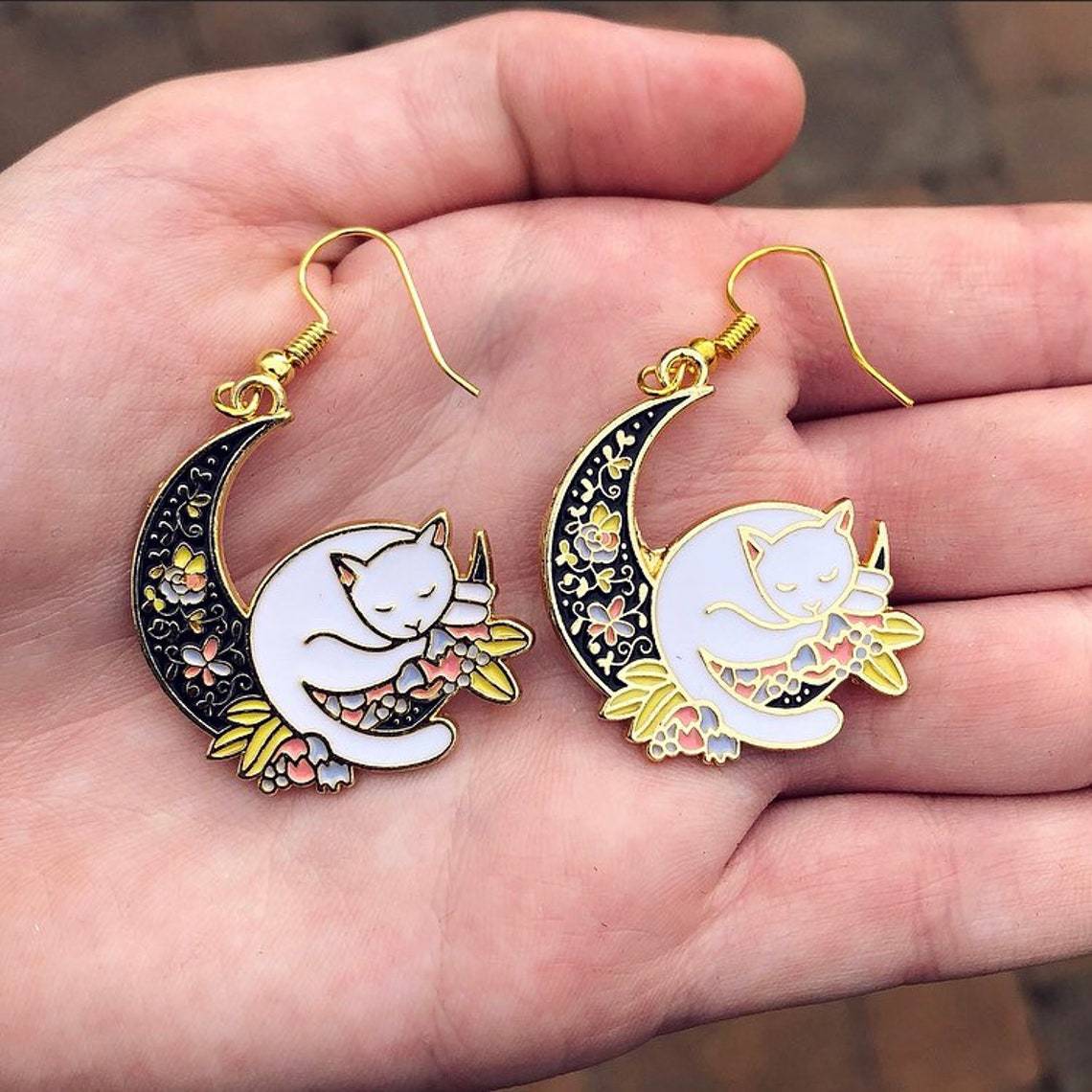 Bohemian-style Cat Earrings With A Moon Design