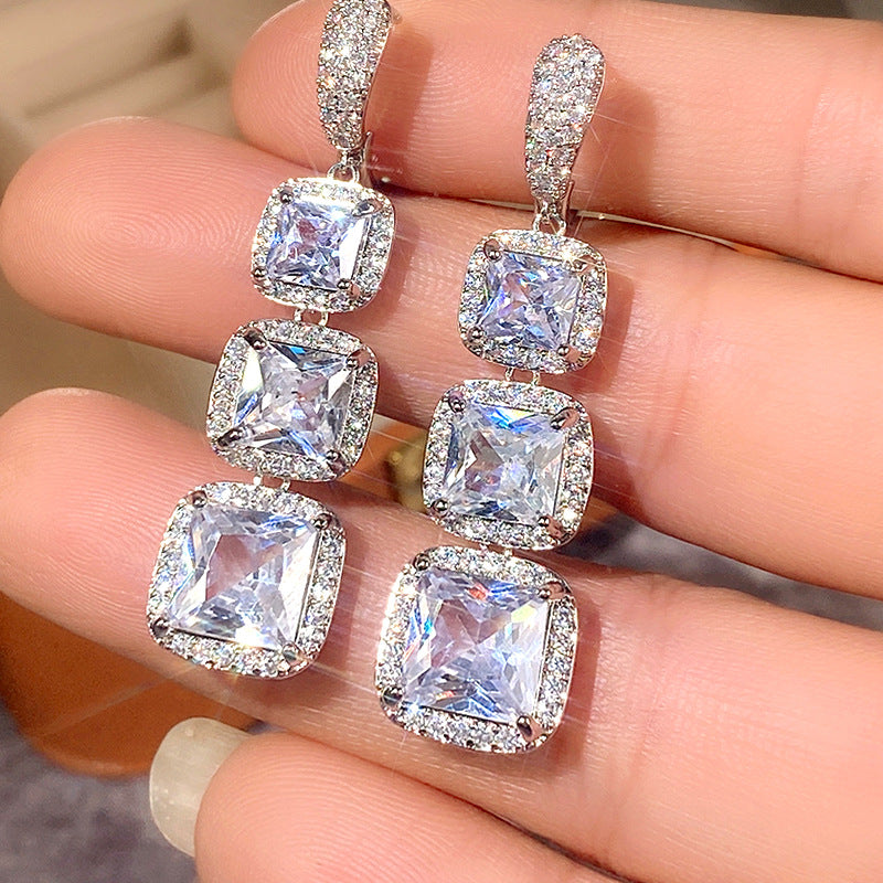 Shiny Square Zircon Earrings For Women