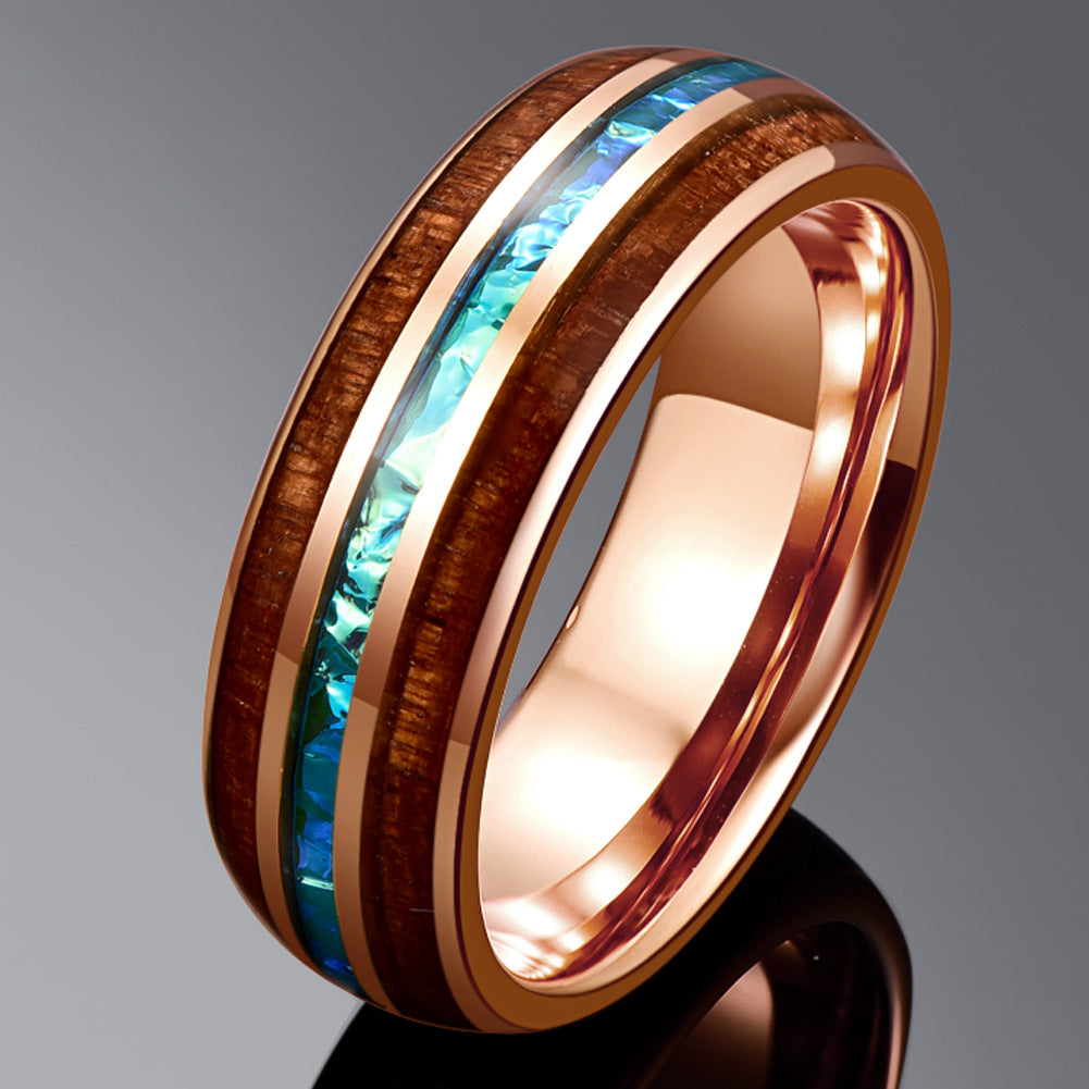 6mm Electroplated Gold-Colored Opal Dome Tungsten Steel Ring