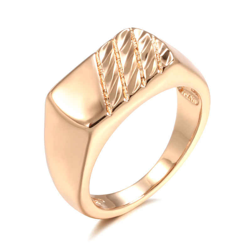 Geometric Rectangular Minimalist Smooth Embossed Ring
