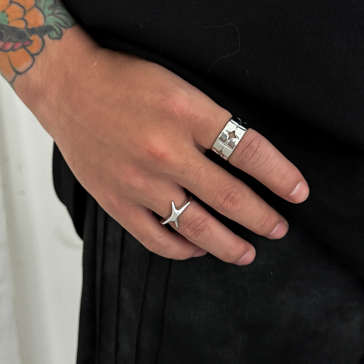 Niche Four-corner Star Ring Rings Male Hip Hop Cool Senior