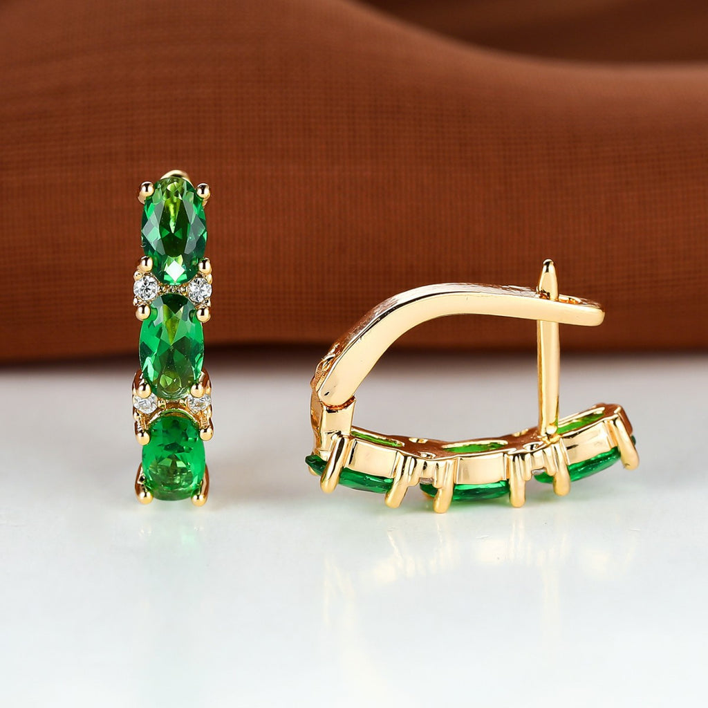 Womens French-Style Light-Luxury Gold Three-Row Oval Diamond Earrings