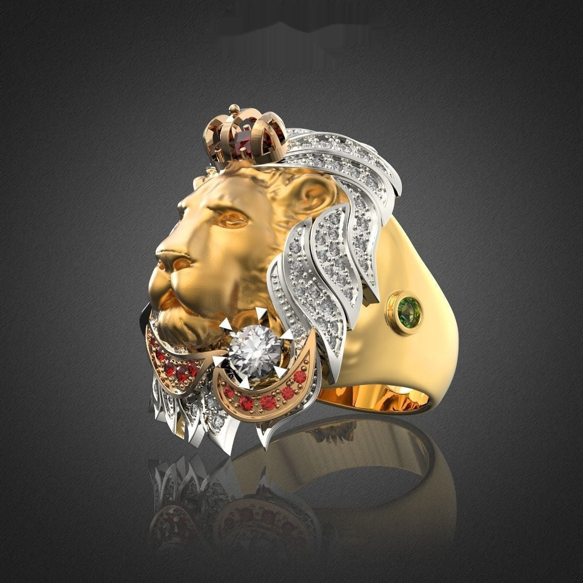 Personalized Luxurious Lion King Statement Gemstone Mens Ring