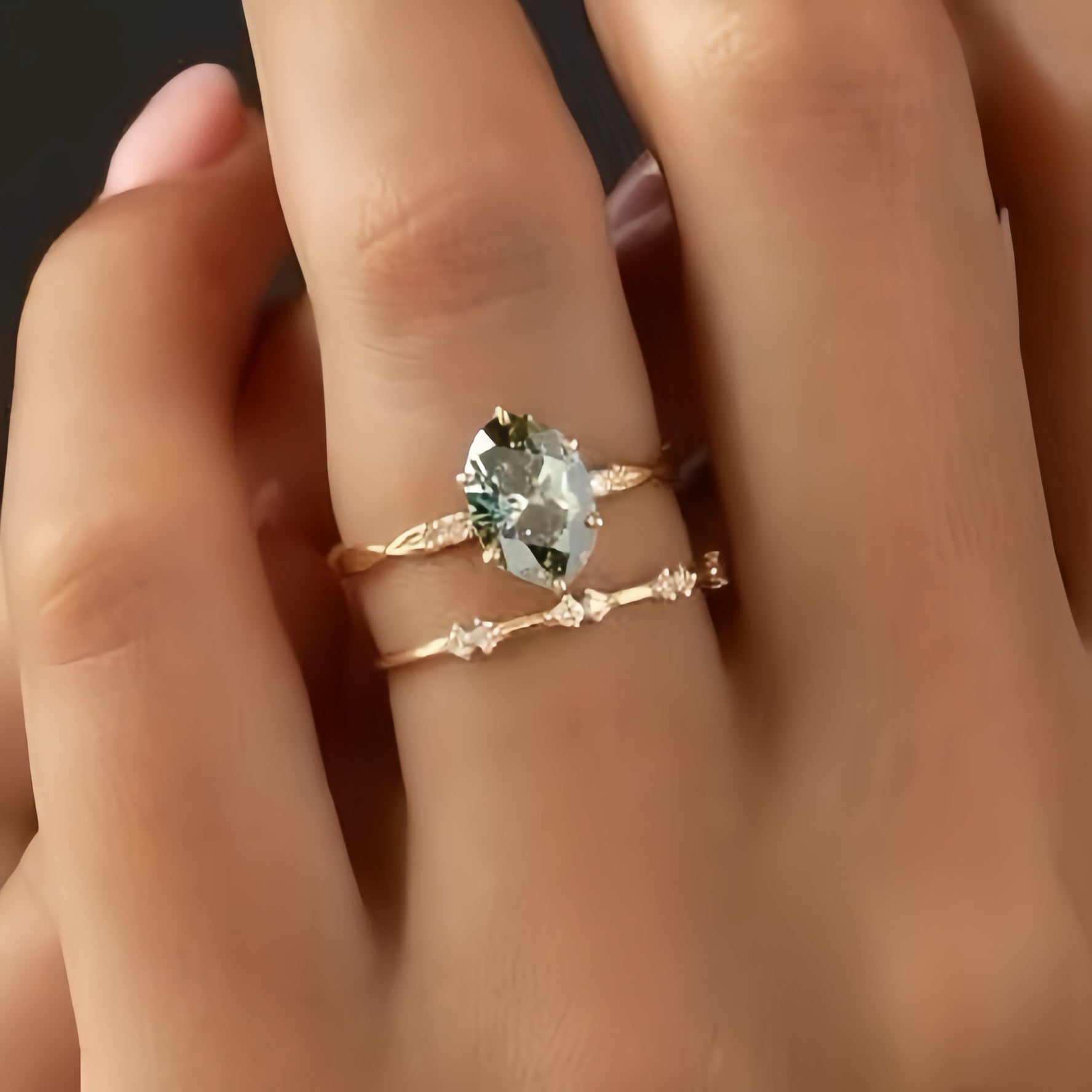 Gold-plated Ring With Emerald Inlay