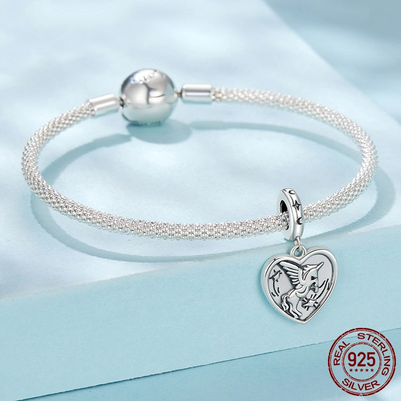Love Heart Diy Pendant Ornaments Accessories S925 Sterling Silver Beads