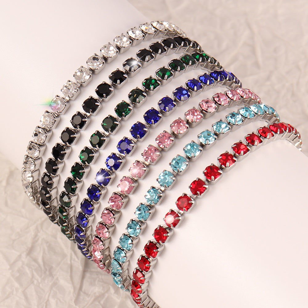 Stainless Steel 4mm Zircon Tennis Bracelet In Multiple Colors