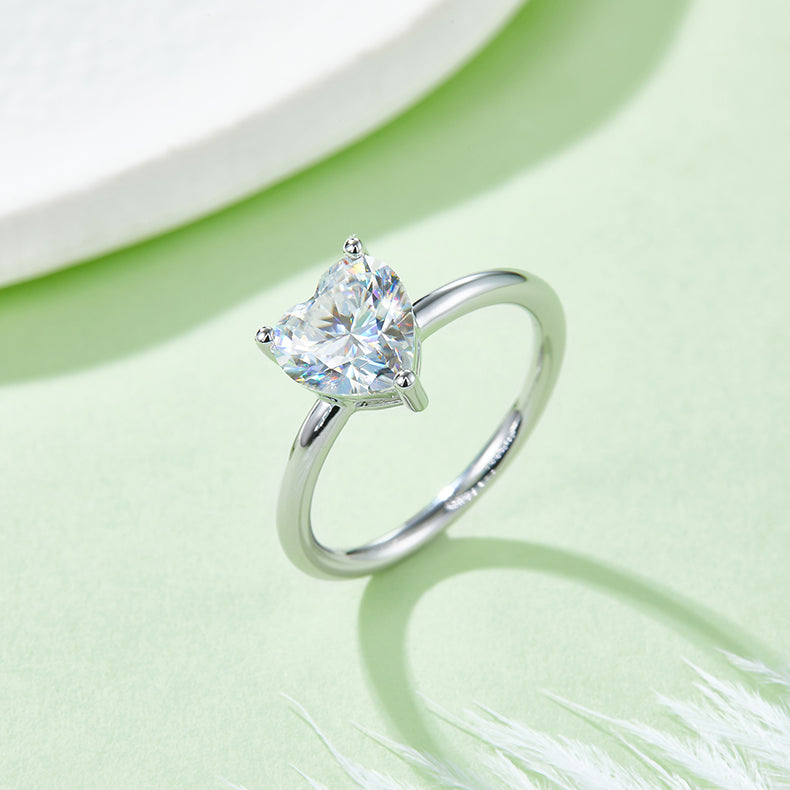 Heart-shaped Moissanite Set With Top-quality Moissanite Luxury And Fashionable Light Luxury Jewelry Silver Ring S925 Silver-plated Platinum