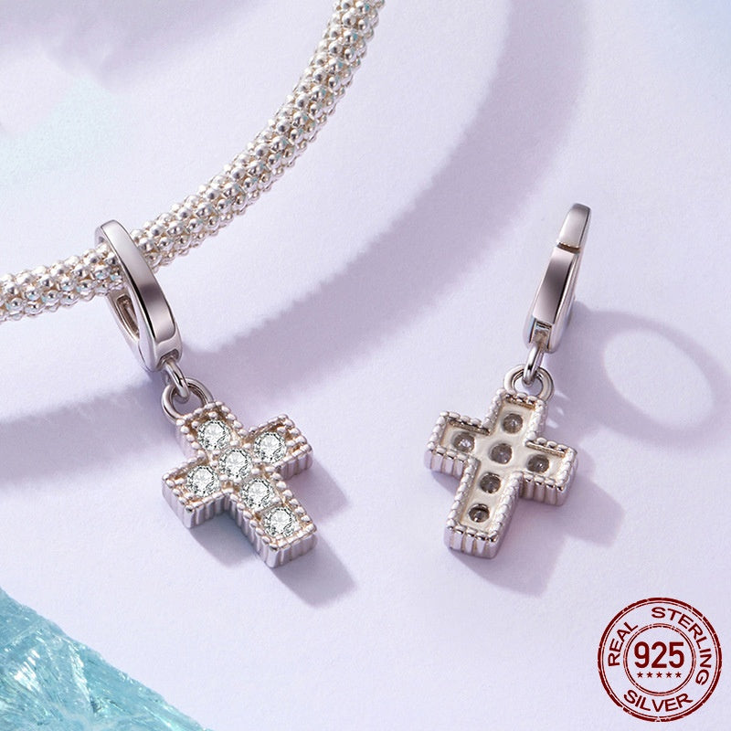 Shining Cross Pendant S925 Sterling Silver Beads