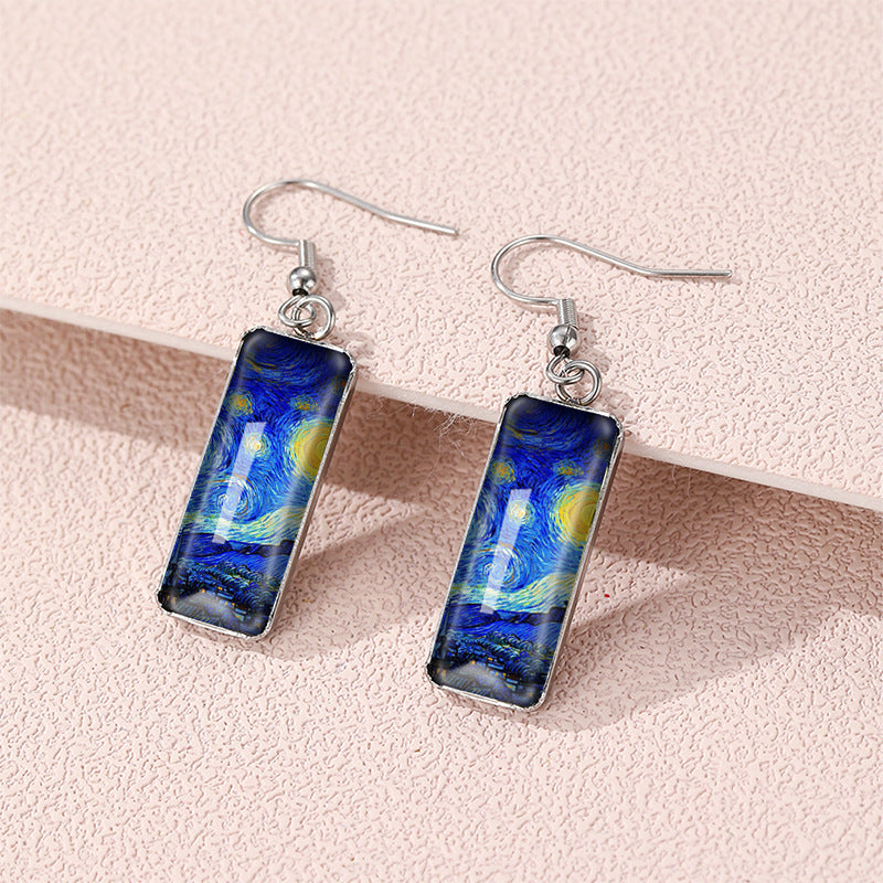 Womens Starry Night Time Gem Glass Earrings
