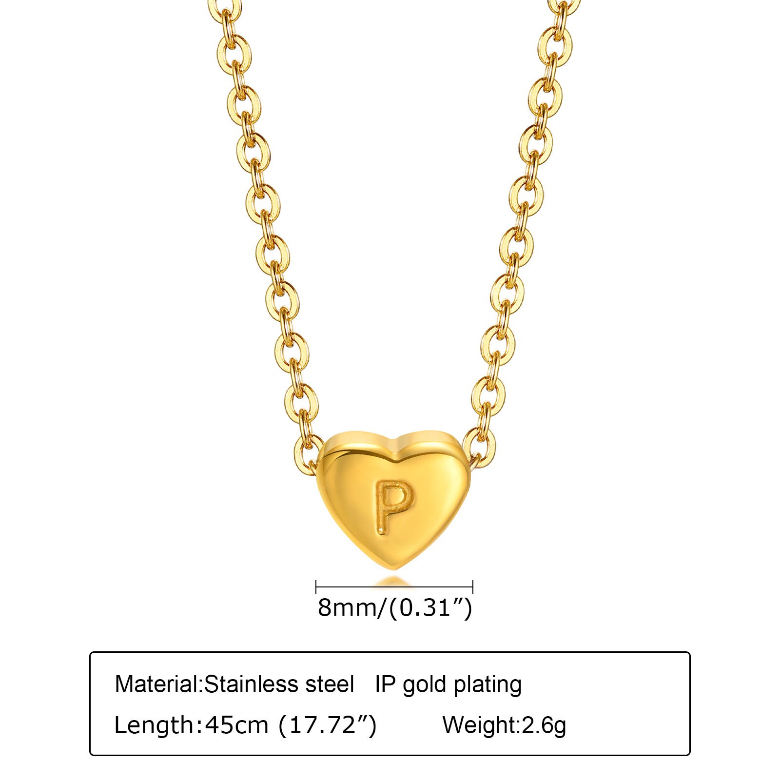 Stainless Steel 26-letter Heart Necklace