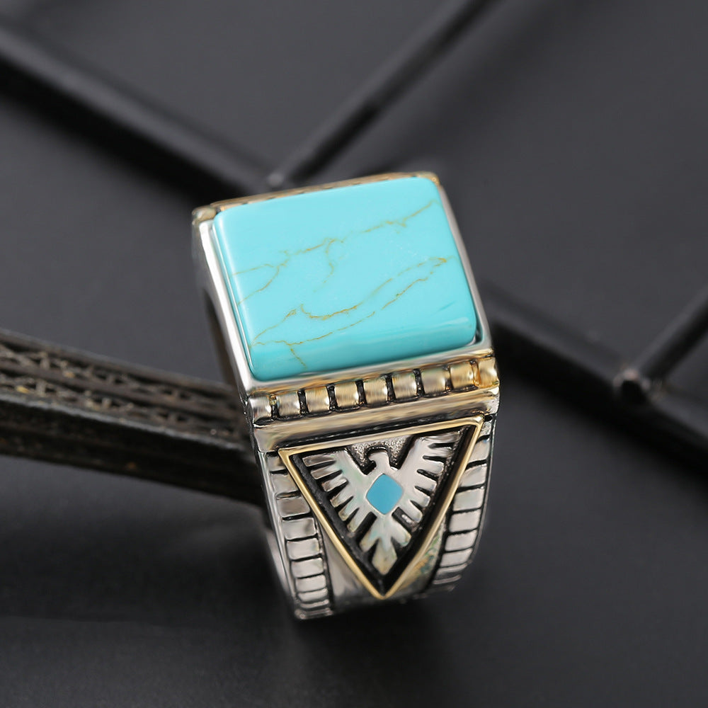 Feather Turquoise Two-tone Electroplated Ring