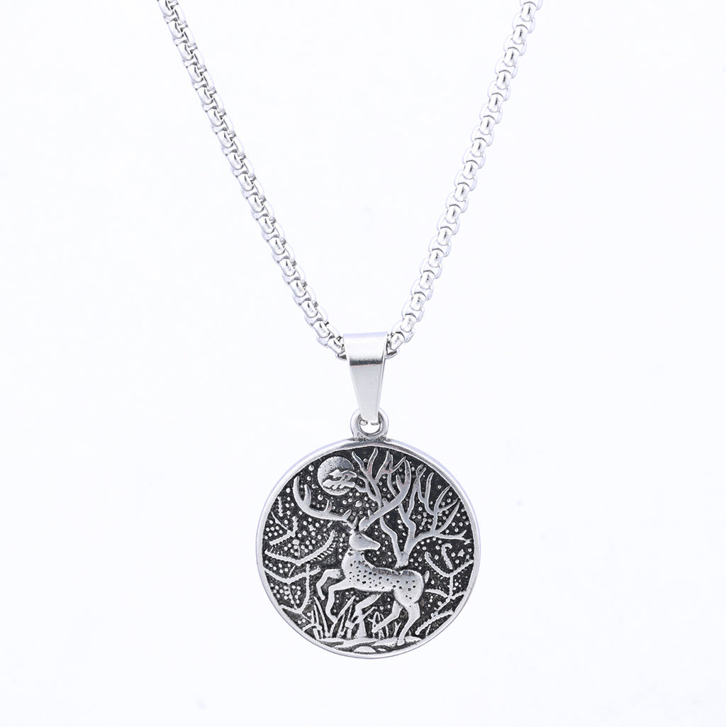 Retro Natural Style Forest Moon Elk Titanium Steel Pendant
