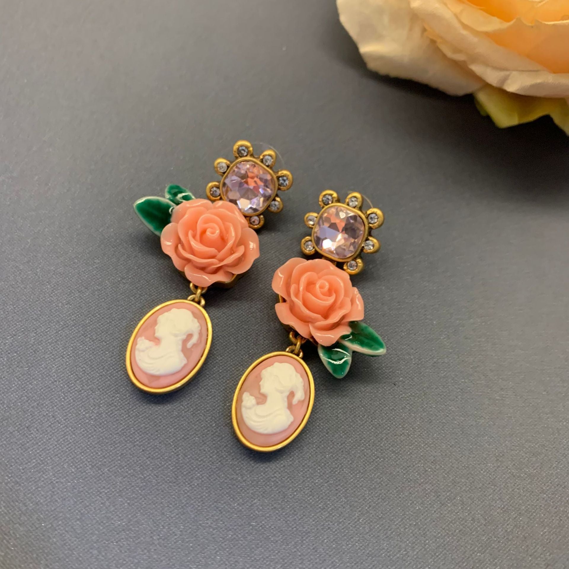 French Court Style Three-dimensional Camellia Earrings