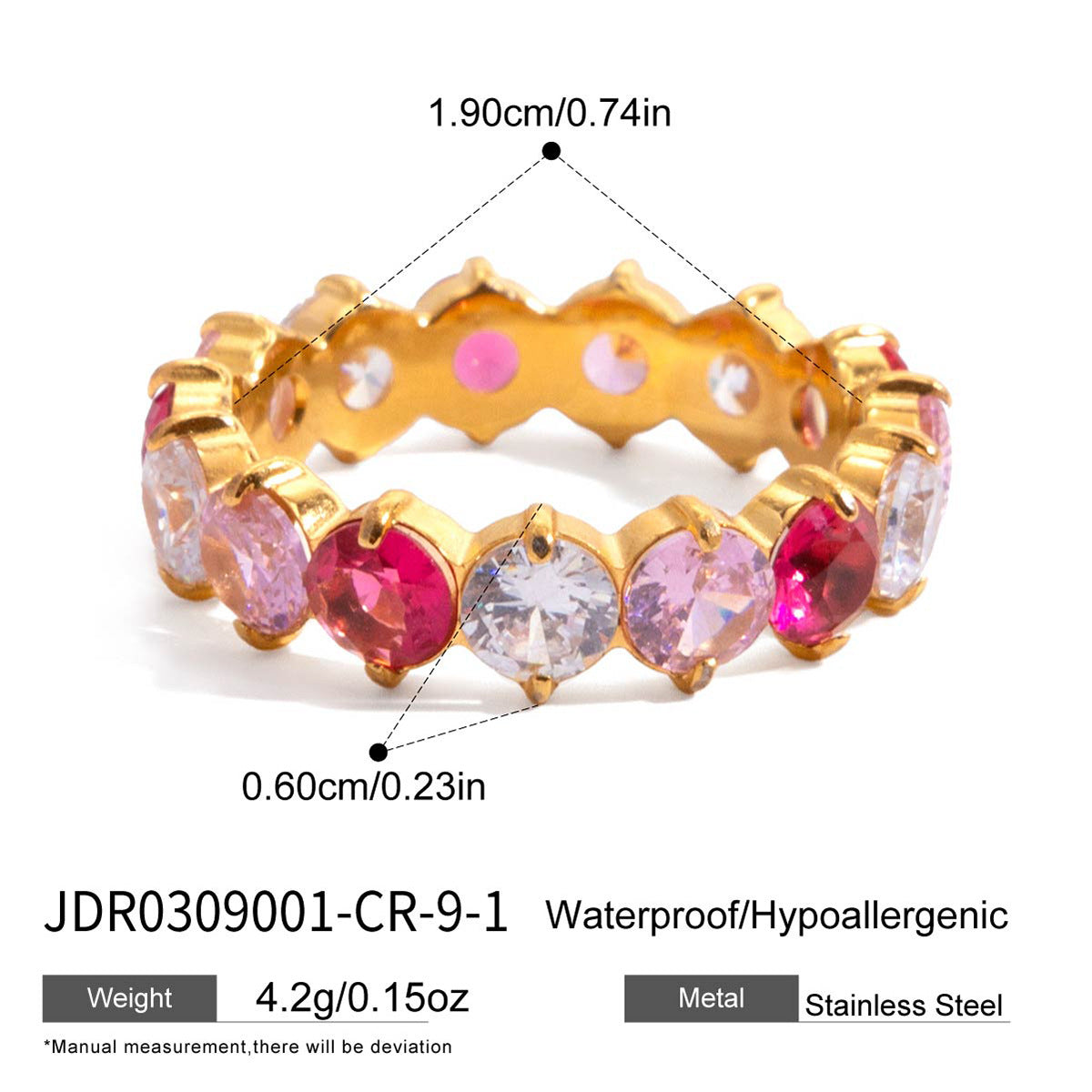 Stylish Lightweight Stainless Steel Ring With A Colorful Round Zircon Design