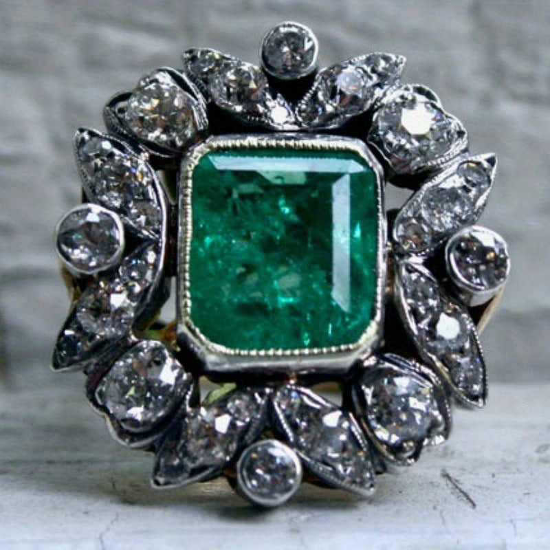 Luxurious Emerald Two-Tone Gold-Plated Ring