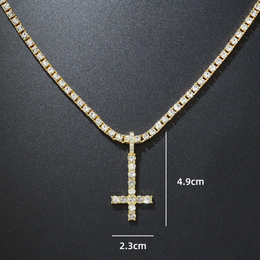 Fully Diamond Encrusted Inverted Cross Pendant