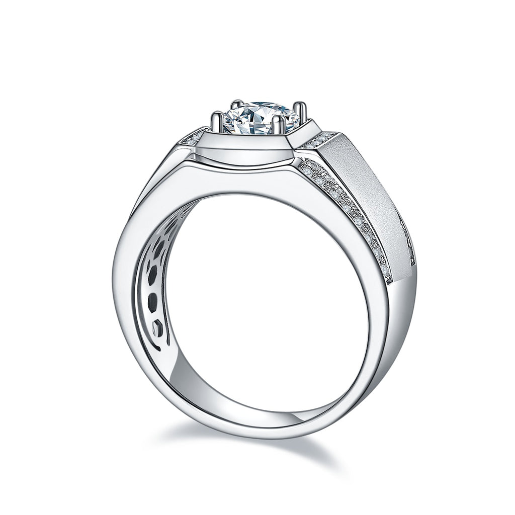 Men's 1-carat Luxury And Fashionable Light Luxury Jewelry Silver Ring Set With Top-quality Moissanite, S925 Silver-plated Platinum