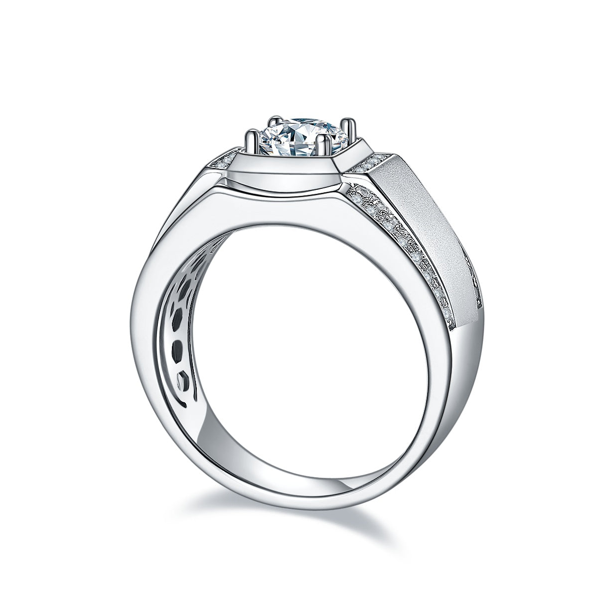Men's 1-carat Luxury And Fashionable Light Luxury Jewelry Silver Ring Set With Top-quality Moissanite, S925 Silver-plated Platinum