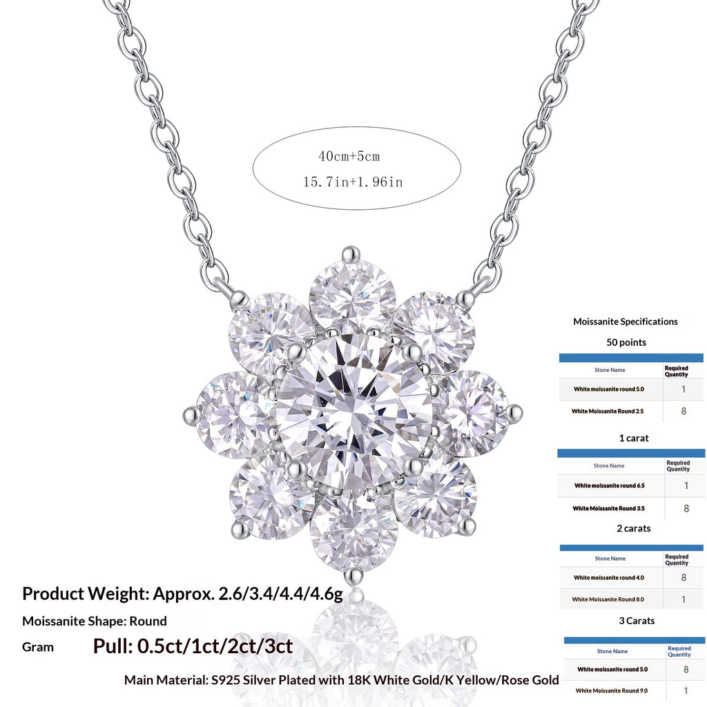 S925 Sterling Silver Moissanite 8-Petal Sunflower Necklace For Women