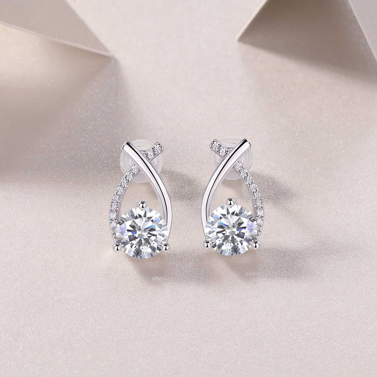 Happy Encounter - Earrings Set With 1-carat Top-quality Moissanite S925, Silver And Platinum-plated Stud Earrings, A Fashionable And Trendy Accessory That Can Be Tested With A Diamond Pen