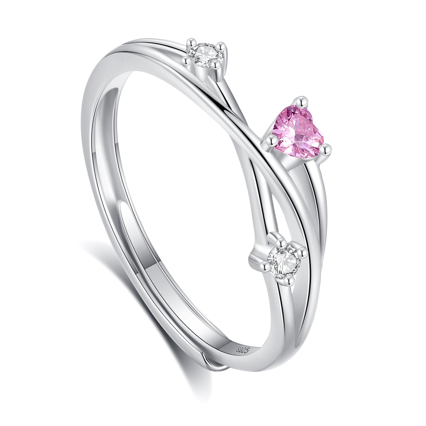 S925 Silver Ring For Women  Versatile Heart Shaped Diamond Band