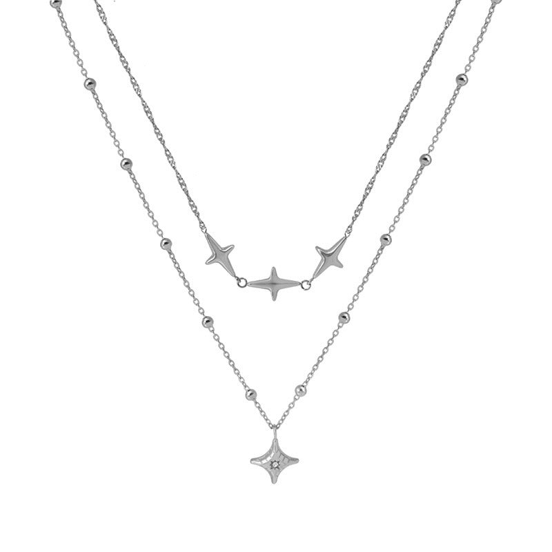 Womens Stylish Double-Layer Stainless Steel Necklace