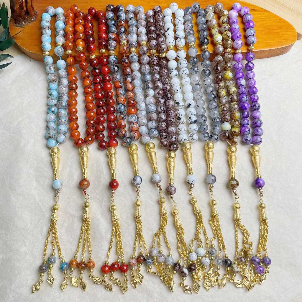 33-piece Gold Tassel Glass Bracelet With 10mm Large Flower Beads