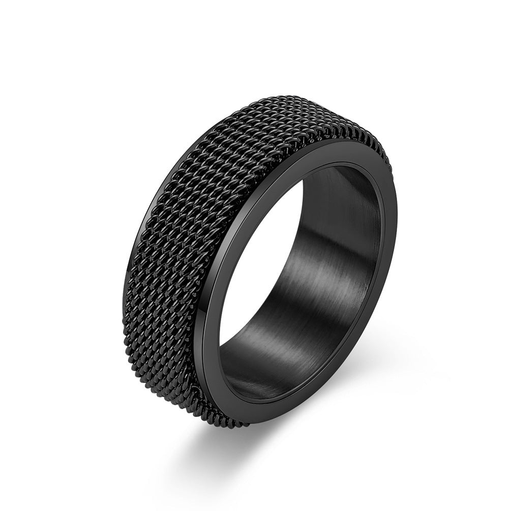 New Niche Rotatable Titanium Steel Mesh Ring With A Braided Design