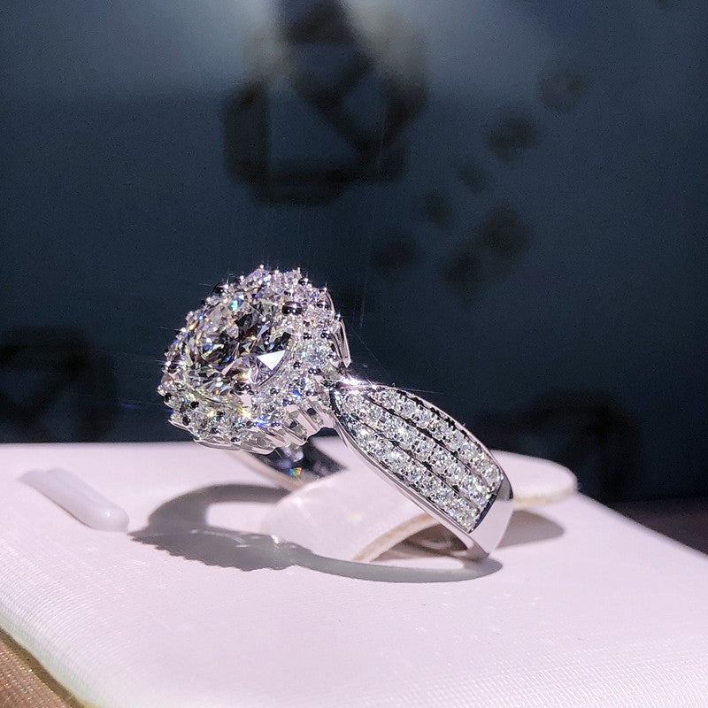 New Womens Three Row Full Crystal Moissanite Simulated Diamond Open Ring