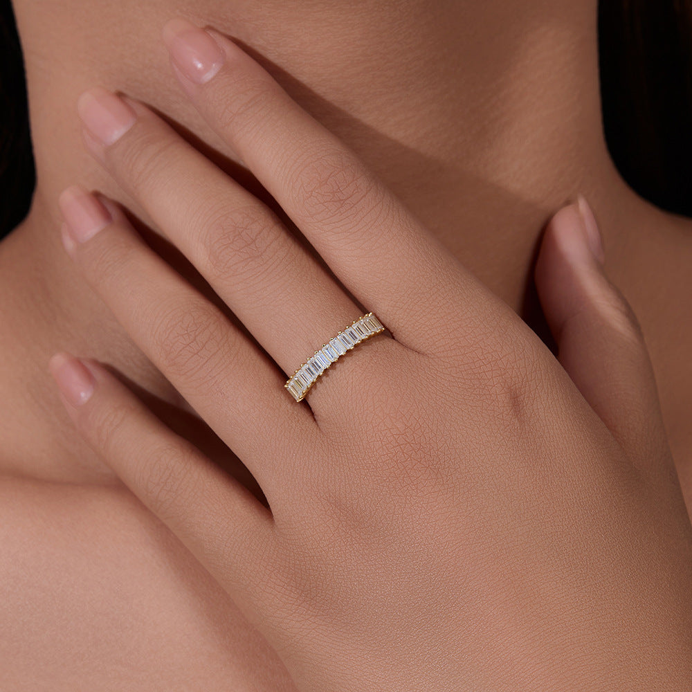 New Women's 925 Sterling Silver Rectangular Zircon Ring