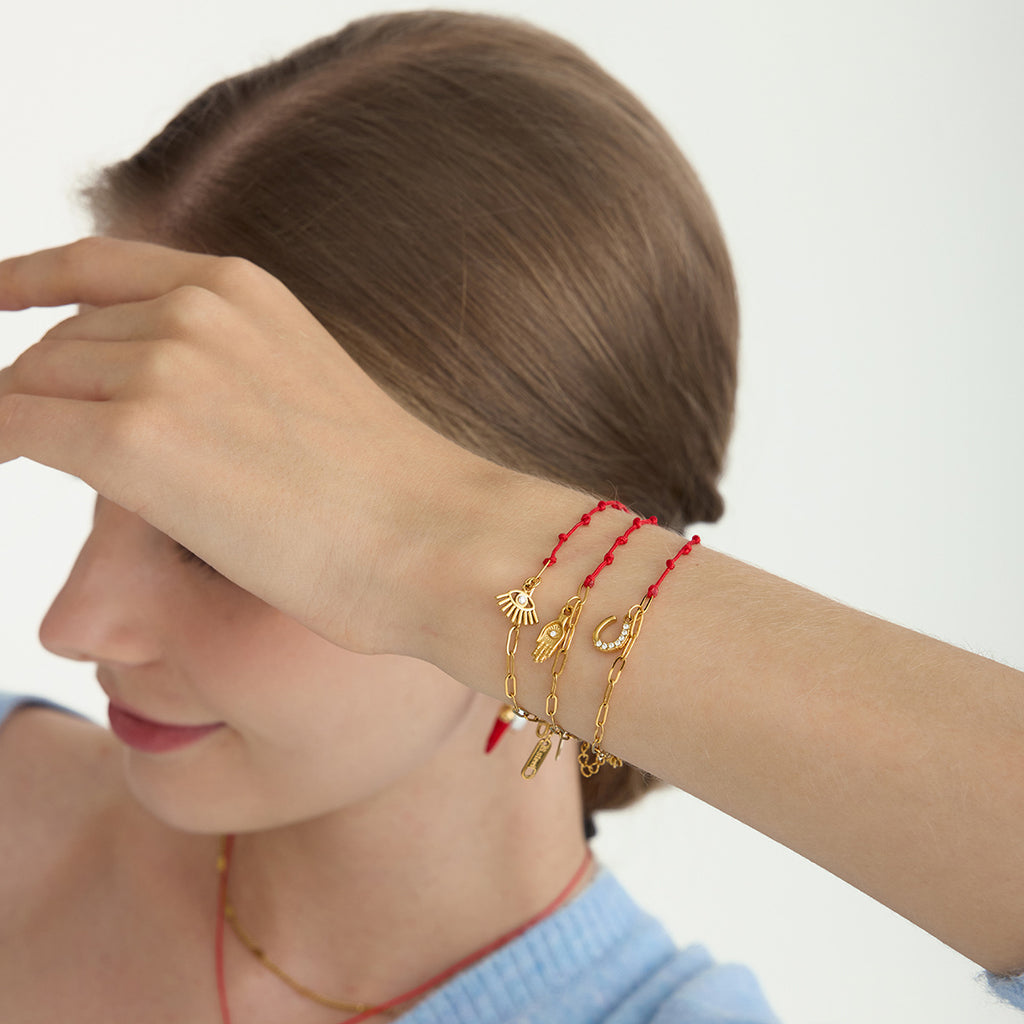 White Rhinestone Red Cord Braceletluxury Understated And Premium