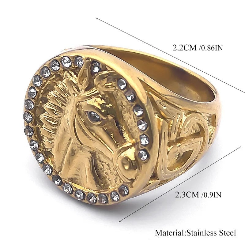 Stainless Steel Zodiac Horse Men's Ring