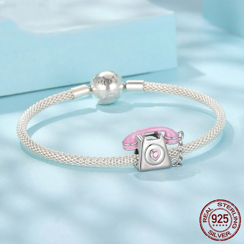 S925 Sterling Silver Vintage Phone Diy Beaded