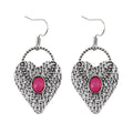 Retro Heart-shaped Alloy Earrings With Gemstone Accents