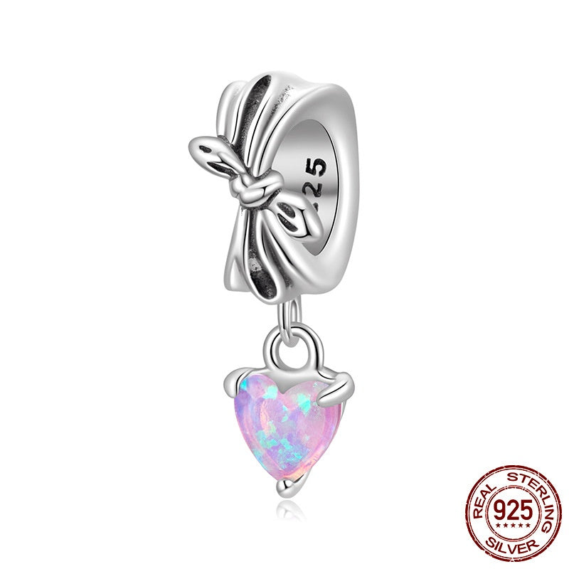 Opal Bow Diy Pendant S925 Loving Heart In Sterling Silver Beaded