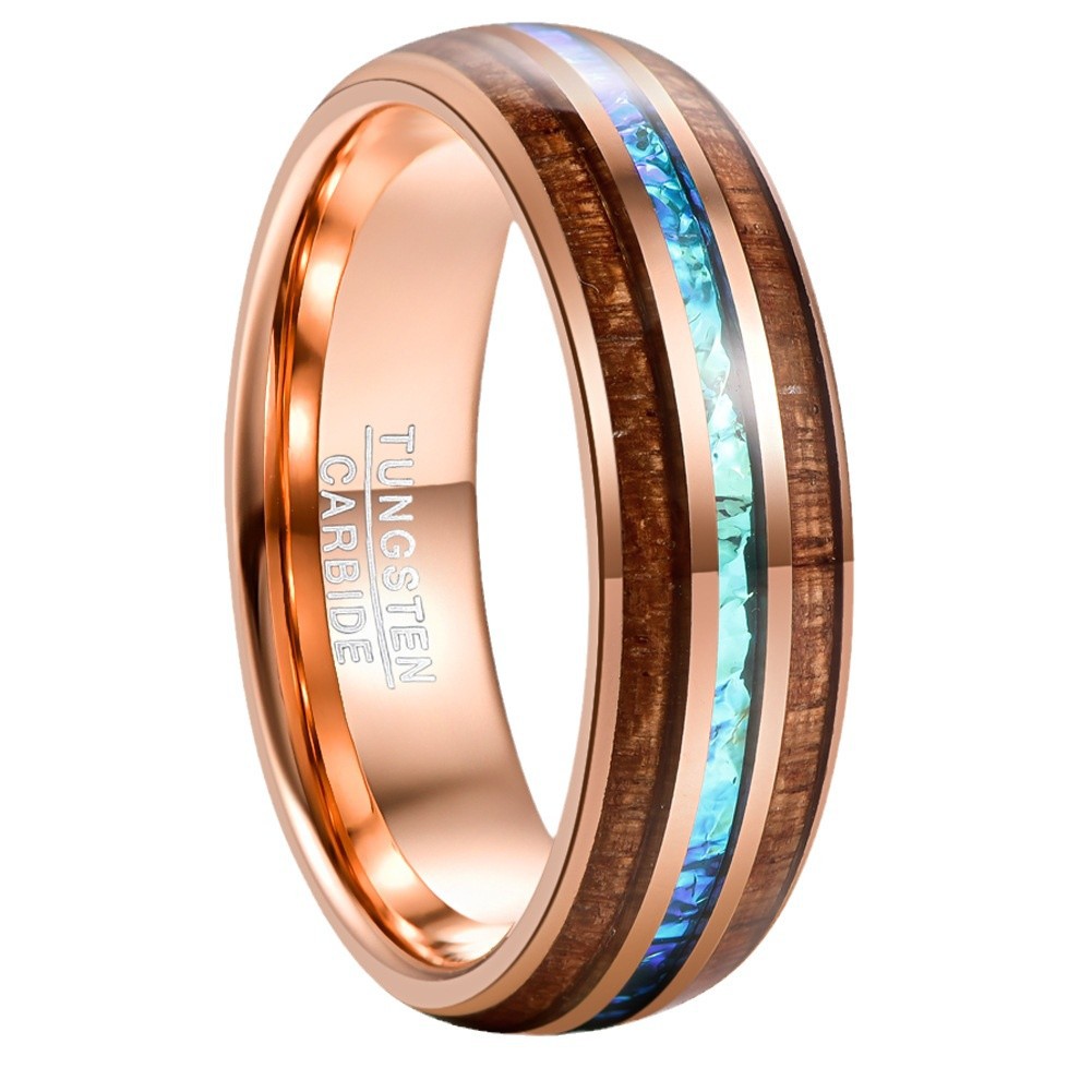 6mm Electroplated Gold-Colored Opal Dome Tungsten Steel Ring