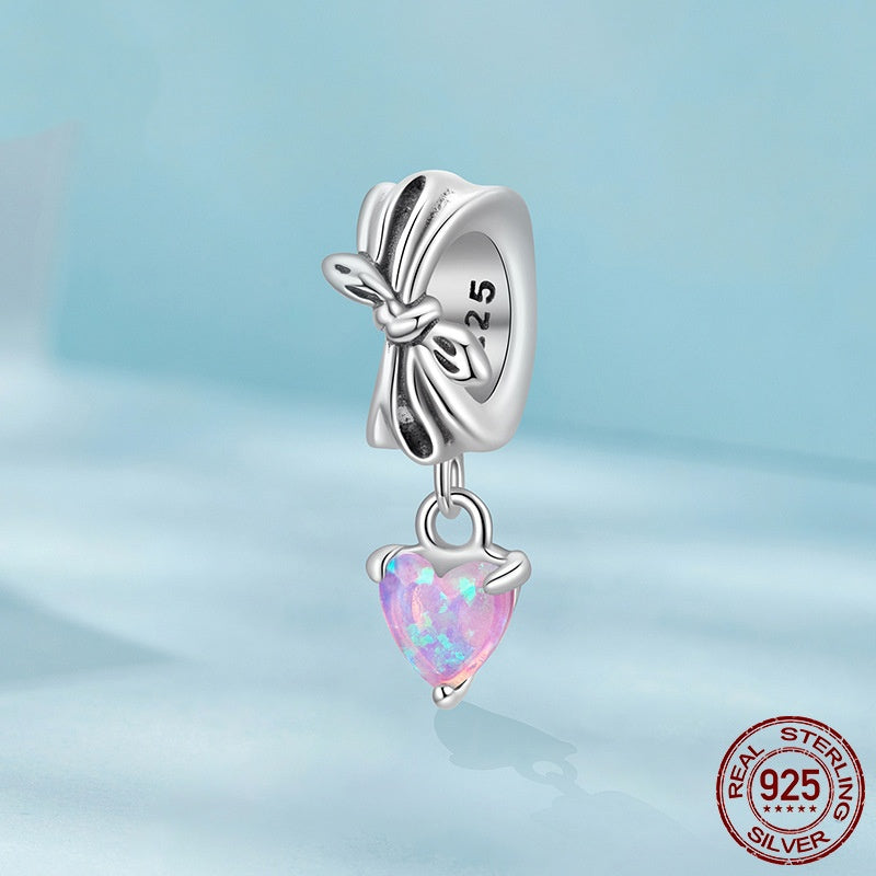 Opal Bow Diy Pendant S925 Loving Heart In Sterling Silver Beaded