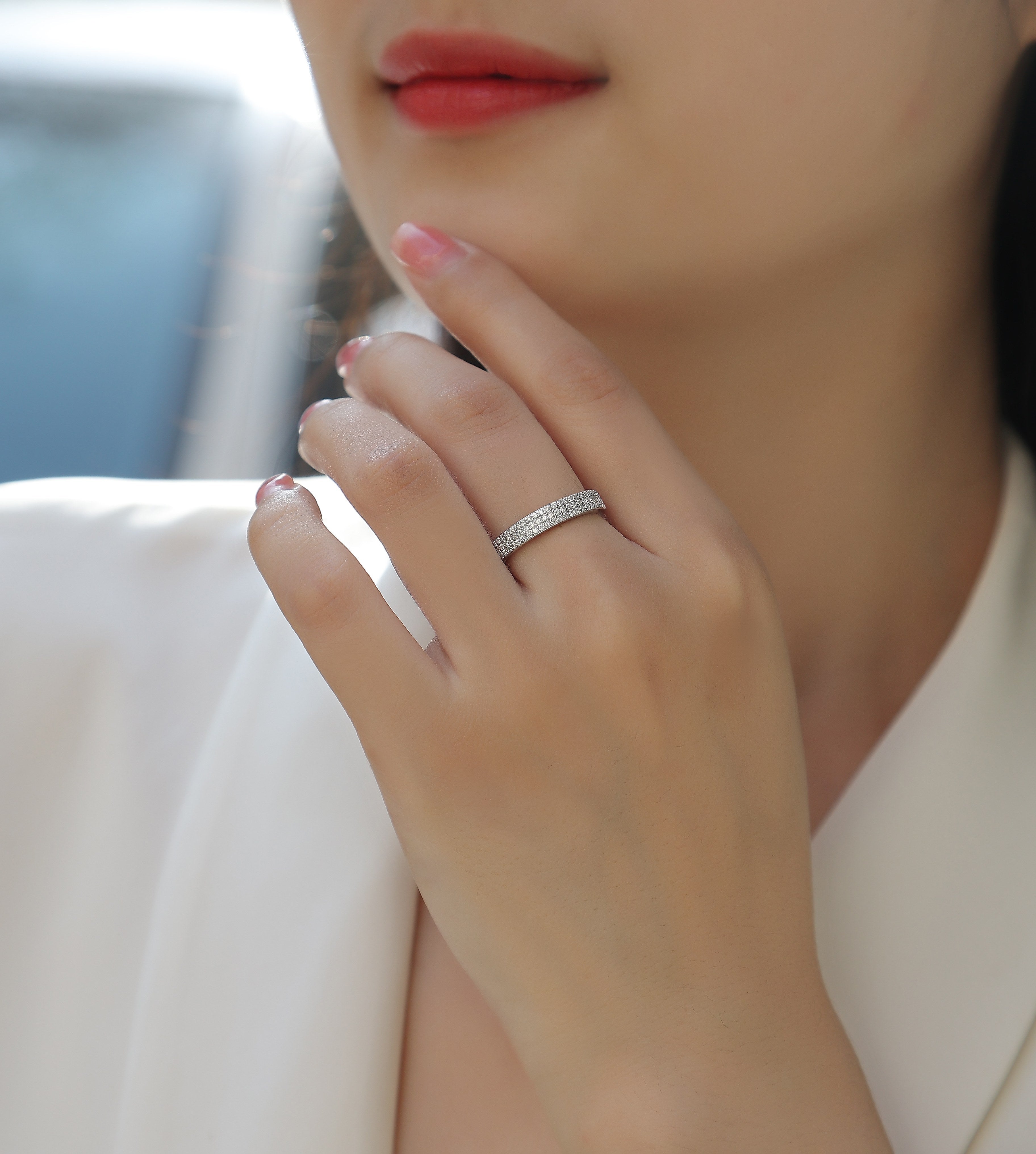 Dancing Gracefully - A Wedding Ring Set With Top-quality Moissanite S925 Silver And Platinum-plated Diamond. The Ring Can Be Tested With A Diamond Pen In Yellow Gold And Rose Gold